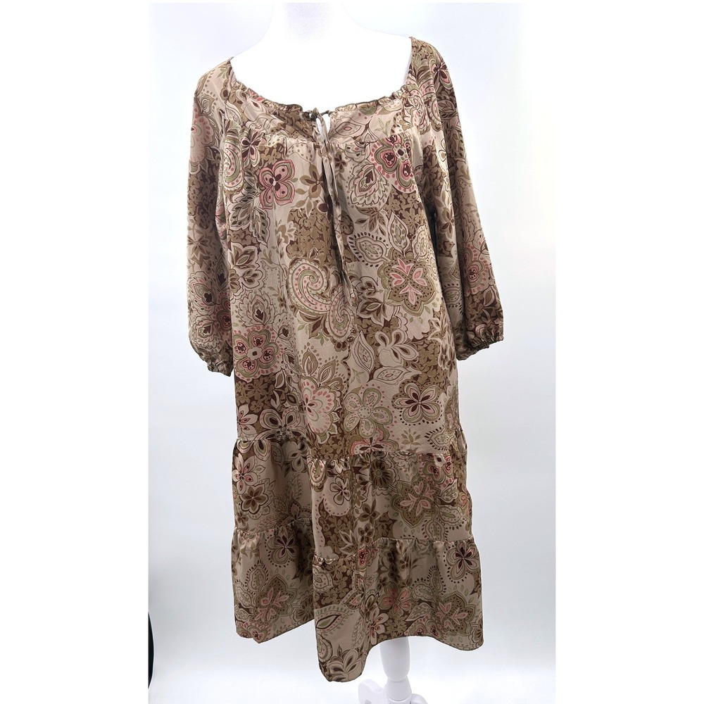 Garnet Hill Silk Tiered Midi Dress Size 6 Paisley Boho Cottagecore Artsy